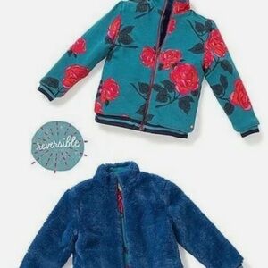 Matilda Jane Sleigh Ride Reversible Bomber Jacket Floral/Blue Faux Fur Size 10